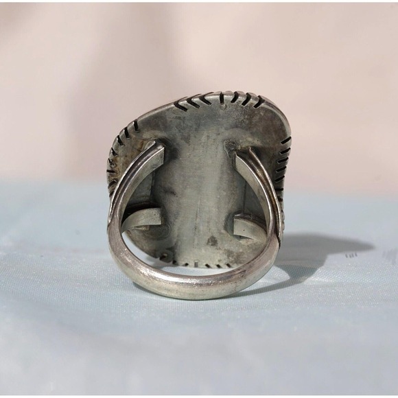 Native American Indian Sterling Silver Large Turquoise Ring -‎ Size 11 - Picture 4 of 5